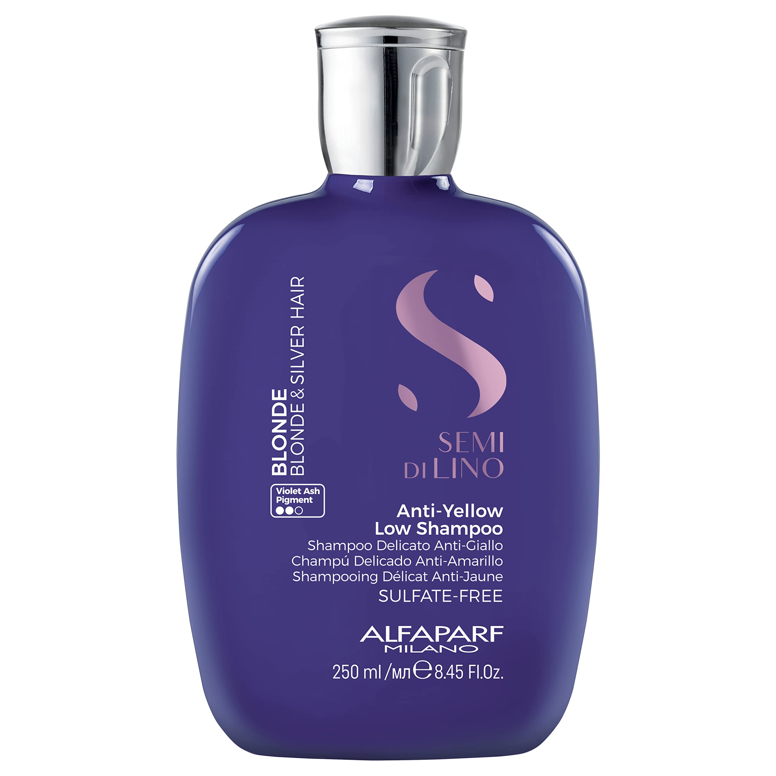 Alfaparf Milano Semi di Lino Blonde Anti-Yellow Low Shampoo for Blonde, Platinum and Silver Hair - Sulfate Free Purple Shampoo - Removes Yellow and Brassy Tones - Corrects Brassiness