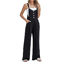 Blooming Jelly Womens Wide Leg Casual Jumpsuits Linen Loose Fit Overalls Flowy Sleeveless Bib Outfits