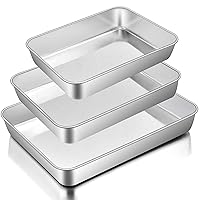 E-far Baking Pans Set of 3, Stainless Steel Sheet Cake Pan for Oven - 12.5/10.5/9.4Inch, Rectangle Bakeware Set for Cake Lasagna Brownie Casserole Cookie, Non-toxic & Healthy, Dishwasher Safe