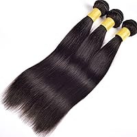 8A Grade Indian Virgin Hair Straight Human Hair Weave 3 Bundles 16 18 20 Inches Natural Black Color Pack of 3