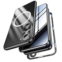 Jonwelsy Anti Peeping Case for Samsung Galaxy S23, Double-Sided 360 Degree Protection Cover Compatible with Magsafe Anti Spy Privacy Glass Magnetic Adsorption Metal Bumper for Samsung S23 (Black)