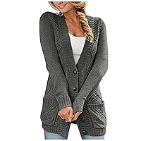 Button Down Cardigan Sweaters for Women Oversized Long Sleeve Open Front Comfy Knit Coat with Pockets Jumpers Tunic