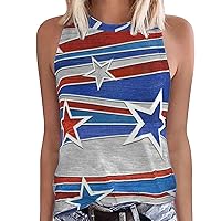 Plus Size Womens American Flag Tank Tops Star Stripes Sleeveless Crewneck Blouses Summer Casual Loose Trendy Shirts