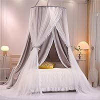VETHIN Double Layer Princess Round Dome Canopy Bed Curtain for Girls Adults,Children Dreamy Mosquito Net,Cute Bedroom Decoration Castle Play Tent Reading Nook Canopies(Dome-Grey/White)