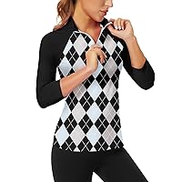 Soneven Womens 3/4 Sleeve Shirt UPF 50+ Moisture Wicking Golf Polo Shirt for Casual Work