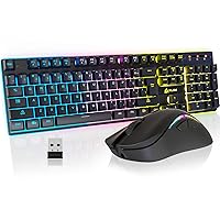 KLIM Thunder Wireless Gaming Keyboard and Mouse Combo - New 2024 - Wireless Backlit Keyboard with Long-Lasting Built-in Battery + 4800 DPI RGB Wireless Gaming Mouse for PC