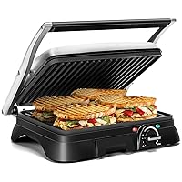 Aigostar Panini Press Grill, 1400W Sandwich Maker with Temperature Control, 4 Slice Non-stick Plates, Opens 180 Degrees for Any Size Food, 3-in-1 Sandwich Press, Drip Spout, Removable Drip Tray, Black