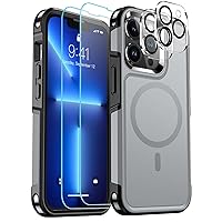 SUPFINE Magnetic for iPhone 13 Pro Case(Compatible with MagSafe)(10FT Military Grade Drop Protection) 2X(Tempered Glass Screen+Camera Lens Protector) Heavy Duty Shockproof Phone Case Gray