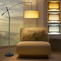 Arc Floor Lamp for Living Room, Modern Adjustable Swing Arm Floor Tall Lamp Traditional Standing Lamps for Bedroom, Overhanging Linen Drum Shade Vintage Floor Sofa Lamps for Reading Office Lighting