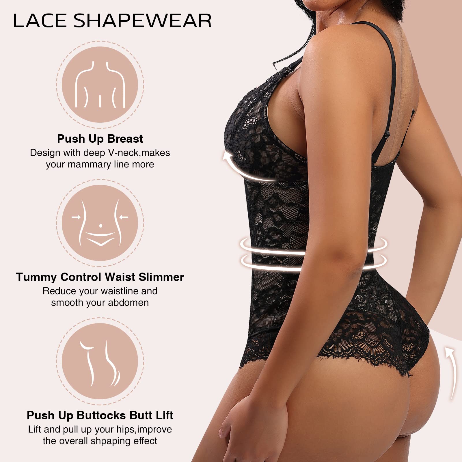 FEELINGIRL - Lace Shapewear Bodysuit Women Tummy Control Backless