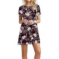 Summer Dresses 2023 Trendy, Criss Cross Neck Puff Sleeve Sundress Fit Split Smocked Tiered A-Line Mini Dress