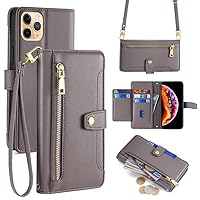 Wallet Case for Motorola Moto G Stylus 2023 4G Flip Phone Case with Crossbody Strap Magnetic Handbag Zipper Pocket PU Leather Shockproof with Kickstand Phone Shell Gray