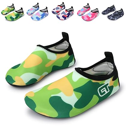 L-RUN Toddler Lightweight Swim Water Shoes Slip on Beach Aqua Socks for Surfing Yoga Green 9.5-10=EU 26-27