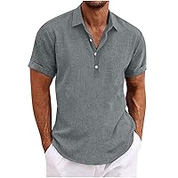 Beach Shirts for Men Short Sleeve Band Collar Hippie Casual Vacation Summer Beach T-Shirts Loose Fit Lightweight Tropical Top