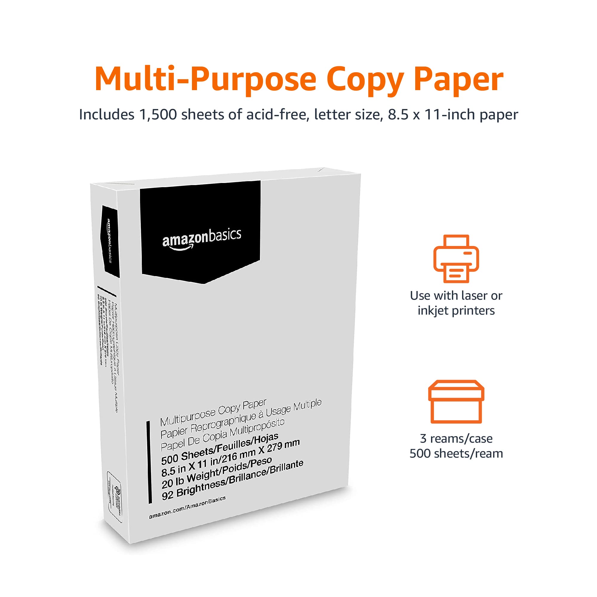 Amazon Basics Multipurpose Copy Printer Paper, 8.5