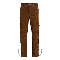 Men's Biker Laced Leather Trouser Tan Cow Suede Motorcycle Style Leather Pants 00126