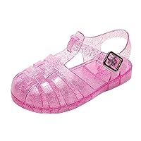 Toddler Girls Jelly Shoes Summer Beach Retro Jellies Sandals T-Strap Slingback Little Kids Glitter Crystal Clear Blue Size 7 Soft Closed Toe Princess Flats