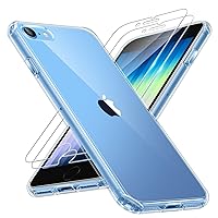 TAURI for iPhone SE Case 2022/3rd/2020/2rd, for iPhone 8/7 Case Clear, [Not-Yellowing] with 2X Tempered Glass Screen Protectors, [Military Grade Drop Protection] Slim Phone Case for iPhone SE