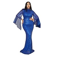 Keting Plus Size Women's Mermaid Sequined Prom Evening Shower Party Dress Celebaity Pageant Gown with Shawl