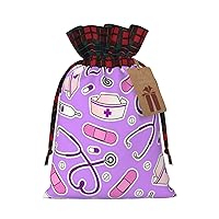 WURTON Nurse Pattern Purple Print Christmas Wrapping Bags Gift Bag With Drawstring Xmas Goodie Bags Party Favors