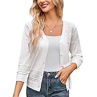 GRACE KARIN Women's 2024 Cropped Cardigan 3/4 Sleeve Lightweight Crochet Shrug Hollowed-Out Knit Sweater Tops