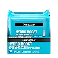 Hydro Boost Facial Cleansing Towelettes + Hyaluronic Acid, Hydrating Makeup Remover Face Wipes Remove Dirt & Waterproof Makeup, Hypoallergenic, 100% Plant-Based Cloth, 2 x 25 ct