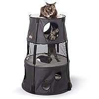 K&H Pet Products Cat Tower Tree Condo for Indoor Cats, Modern Cute Cat Hammock Bed, Kitten & Adult House Activity Center Playground Tree Cave Large Cozy Hideaway - 3 Level Gray 22 X 30
