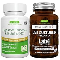 Live Cultures+ Lab4 Probiotics + Advanced Digestive Enzymes & Betaine HCl Vegan Bundle, Complete Digestive Health Support with 25 Billion CFU Probiotic, Non-Bloating Prebiotic, by Igennus