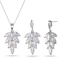 AMYJANE Wedding Jewelry for Bride 14K Plated -Cubic Zirconia Leaf Necklace Earring Set for Wedding Bridesmaid Party Prom Gala Pageant Everyday Hypoallergenic Earrings