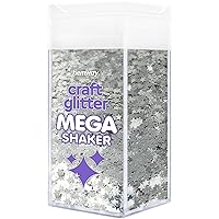 Bulk Glitter 220g / 7.8oz MEGA Craft Shaker Glitter for Nails, Resin, Tumblers, Arts, Crafts, Painting, Festival, Cosmetic, Body - Shaped - Silver Stars