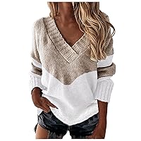 Women's Long Sleeve V Neck Button Knit Fall Pullover Sweaters Knit Jumper Tops