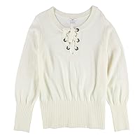 Womens Ribbed Lace-Up Knit Sweater, Off-White, XX-Small