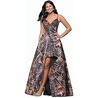 Spaghetti Straps Camo Bridesmaid Dresses Military Party Prom Dress High Low