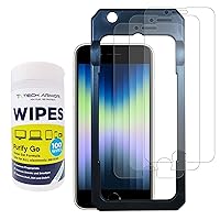 Ultimate Protection Bundle for Apple iPhone SE 3 (2022), iPhone SE 2 (2020)- 100(Count) Purify Go Cleaning Wipes and Ballistic Glass Screen Protector [3 Pack] with Easy Installation Tray