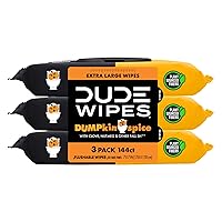 DUDE Wet Wipes- Flushable - DUMPkin Spice with Clove, Nutmeg, and Other Fall Pumpkin Spice Scents - Septic and Sewer Safe Butt Wipes For Adults, Extra Large - 3 Pack, 144 Wipes