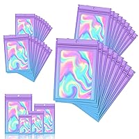 120 PCS Smell Proof Mylar Bags Resealable Odor Proof Bags Holographic Packaging Pouch Bag with Clear Window for Food Storage Jewelry Candy Electronics Storage, 4 Sizes