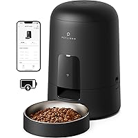 Automatic Cat Feeder, Wi-Fi Rechargeable Cat Food Dispenser Battery-Operated with 30-Day Life, AIR Timed Pet Feeder for Cat & Dog, 2L Auto Cat Feeder, Black