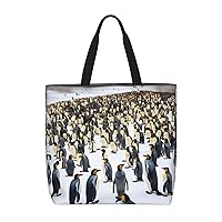 Penguin And Sea Print Stylish Canvas Tote Bag,Casual Tote'S Handbag Big Capacity Shoulder Bag, For Shopping, Work