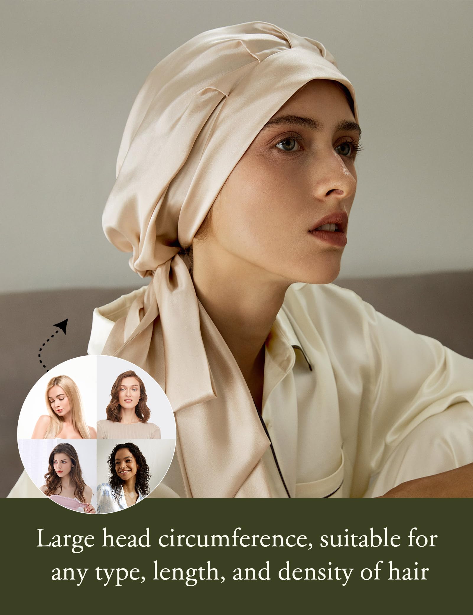 LILYSILK 100% 22MM Pure Mulberry Silk Sleep Cap Womens Silk Bonnet for Sleeping & Hair Care Night Hair Wrap Elastic