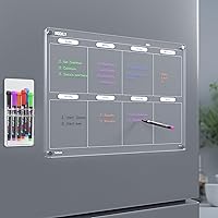 Magnetic Fridge Calendar, Clear Acrylic Magnetic Weekly Calendar, Reusable Dry Erase Calendar, Equipped with 6 Colored Dry Earse Marker (16x12 inch)