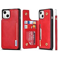 Jaorty Compatible with iPhone 14 Luxury PU Leather Case with Card Holder,Cash Slots,Stand Function Back Wallet Case Flip Wrist Strap Double Magnetic Clasp Protective Case for iPhone 14 6.1