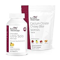 Bariatric Advantage Chewable Ultra Solo with Iron - Citrus, 30 Count and Calcium Citrate Chewy Bites 500 mg - Assorted Fruit Flavor,90 Count