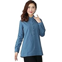 Long Sleeve Women's Chinese Top Blend Linen Blouse Qipao Shirt