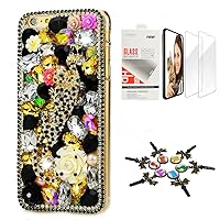 STENES Bling Case Compatible with iPhone 12 Pro Max Case - Stylish - 3D Handmade [Sparkle Series] Leopard Edge Chain Flowers Design Cover with Screen Protector [2 Pack] - Gold