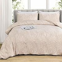 Nanko Beige Jacquard Queen Size Duvet Cover Set, Luxury Tufted Tree Branch Floral Pattern Microfiber Down Comforter Quilt Bedding Cover with Zipper Ties - Farmhouse for Men and Women, 3pc 90x90 Tan