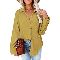 Beaully Women's Corduroy Button Down Pocketed Shirts Casual Long Sleeve Oversized Shirt Blouses Tops