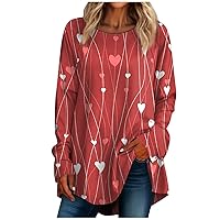Valentine Day Shirts for Women, Women's Casual Plus Size Long Sleeved Round Neck Valentine's Day Printed T-Shirt Top