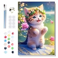 VINDIJA Paint by Numbers Kit for Adults Kids Beginner, Cat Adults' Paint by Number Kits on Canvas Framed, Color by Numbers for Adults, Arts Crafts Kits for Girls Ages 8-12 Adults, 8x12in