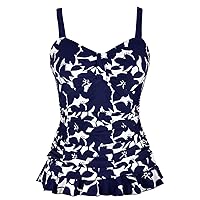 Hilor Women's 50's Retro Ruched Tankini Swimsuit Top with Ruffle Hem Bathing Suit Top Tummy Control Swim Tops