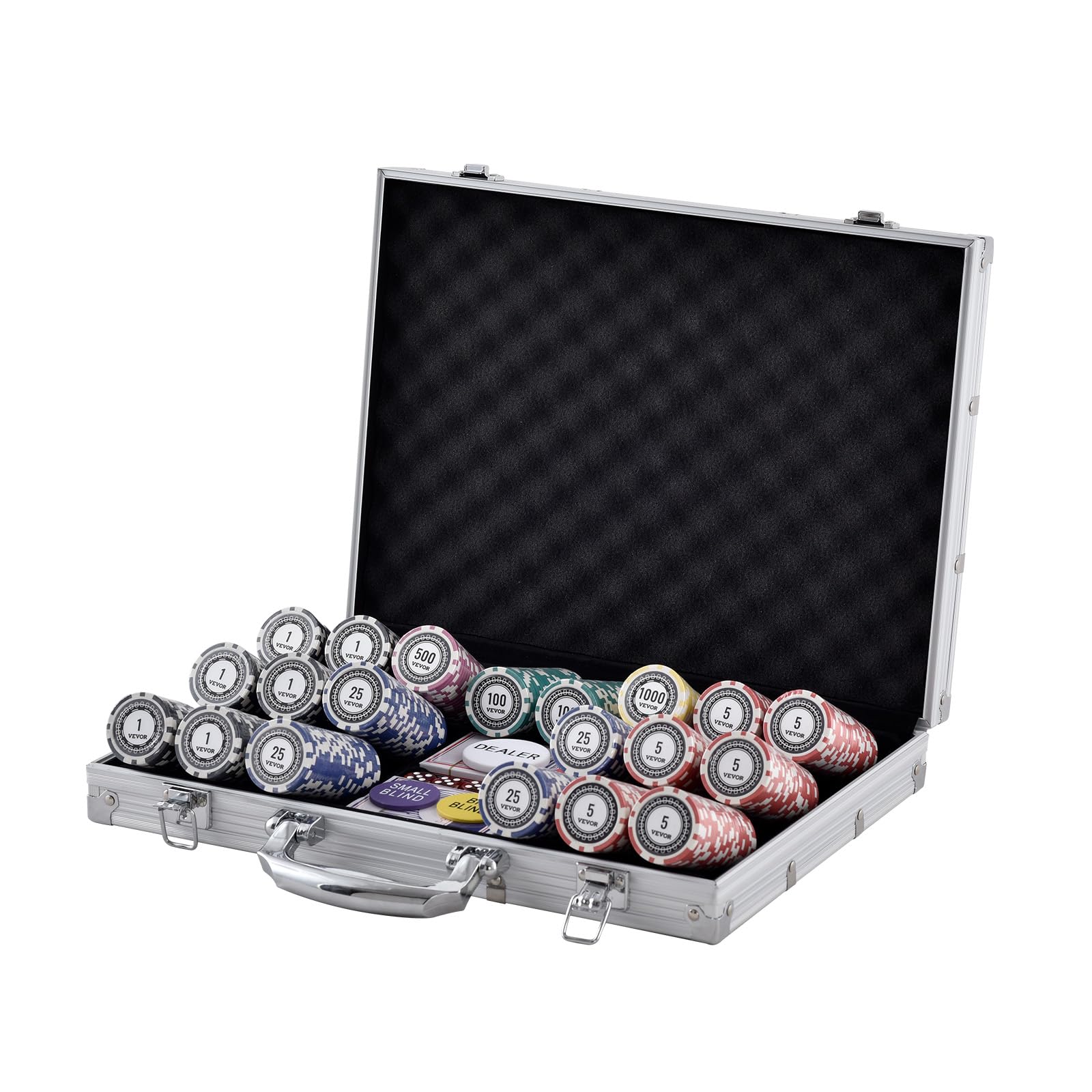 VEVOR Poker Chip Set, 500-Piece Poker Set, Complete Poker Playing Game Set with Aluminum Carrying Case, 11.5 Gram Casino Chips, Cards, Buttons and Dices, for Texas Hold'em, Blackjack, Gambling